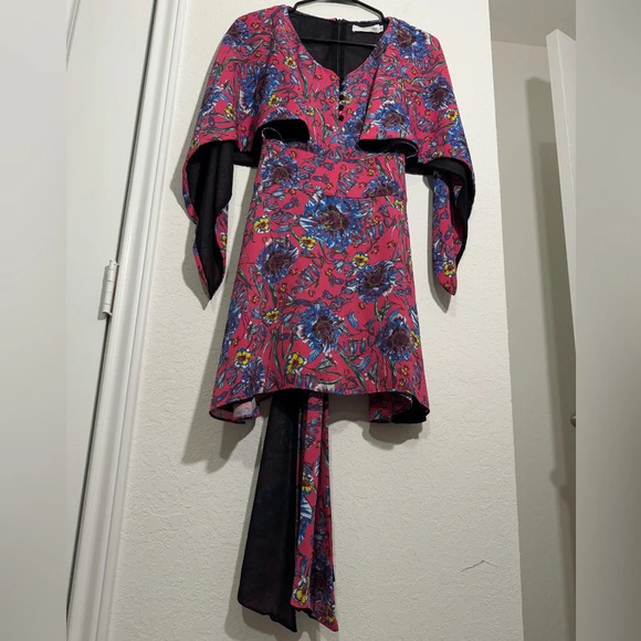 Prabal Gurung Floral Print A Line Pink Blue Mini Dress Womens Size 12 - Picture 3 of 11